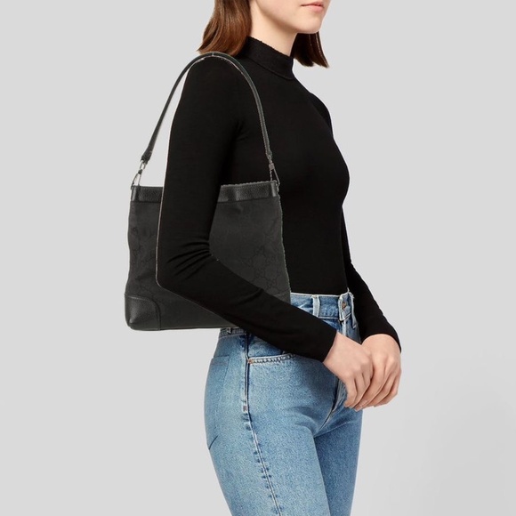 Authentic Gucci GG Nylon Shoulder Bag Black - Picture 3 of 11